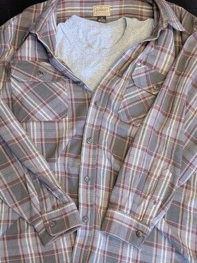 C.E. Schmidt Workwear Plaid Flannel Shirt Hidden Velcro Closure Men's 3XL Gray